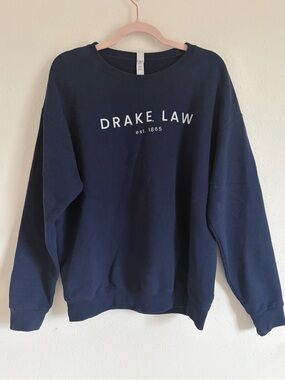 Classic Navy Blue Drake Law Crewneck Sweatshirt Size Large Jerzees Super Sweats